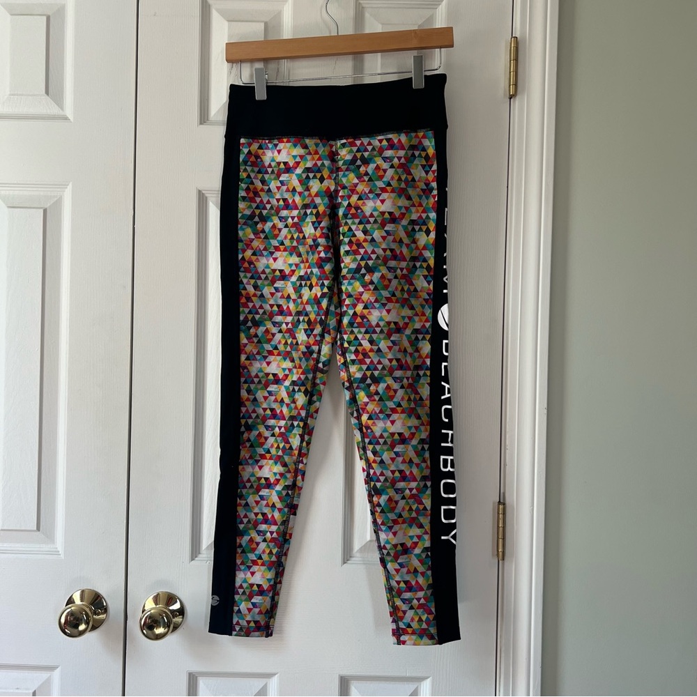 BEACHBODY Multi-Color Geo Print Leggings with Black Side Panels